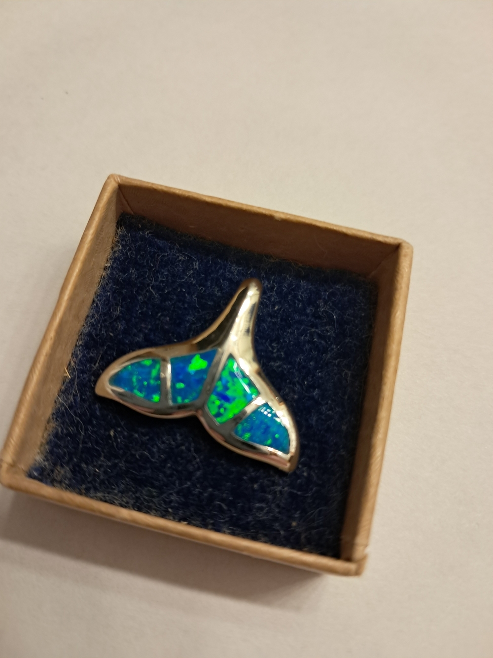 Blue-Green Opal Whale Tail Sterling Silver Pendant
